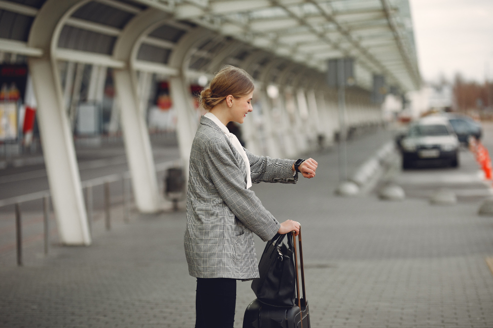 women standing at Luton Airport